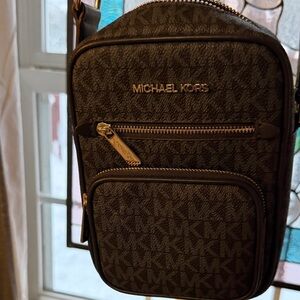 Michael Kors Brown mini Monogram Messenger Bag